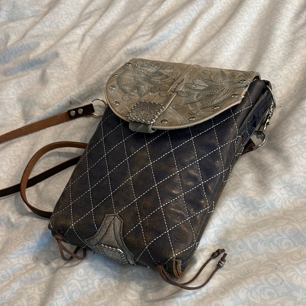 Boot Crossbody Bag with Embroidered Flap